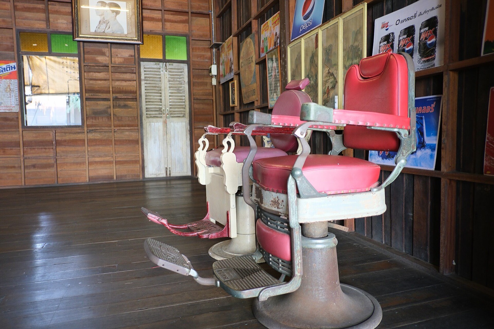 Red barber chairs in a row